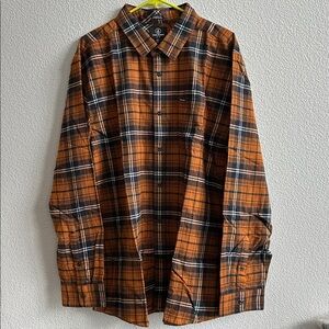 Volcom Men's Bronze and Navy Plaid Flannel Button Down Shirt NWT